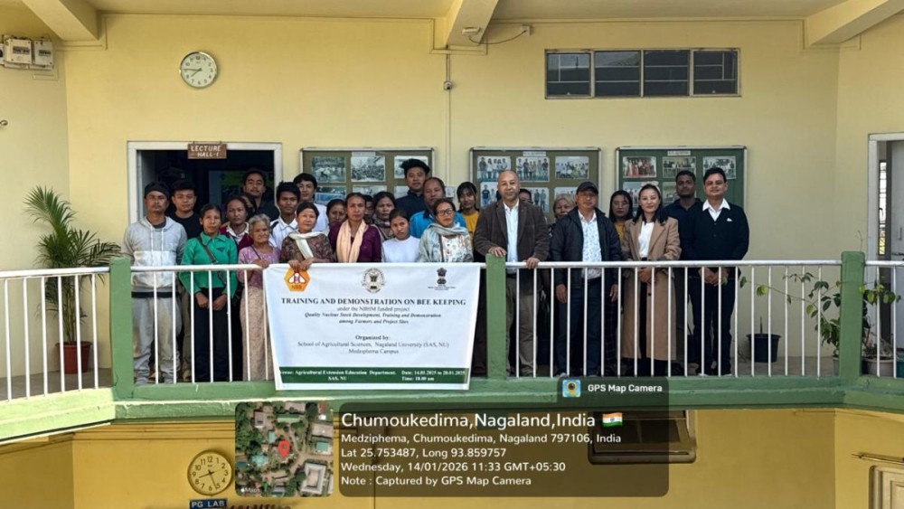 Trainees during the launch of the 7-day training programme on scientific beekeeping held at the School of Agricultural Sciences (SAS), Nagaland University, Medziphema Campus, on January 14.